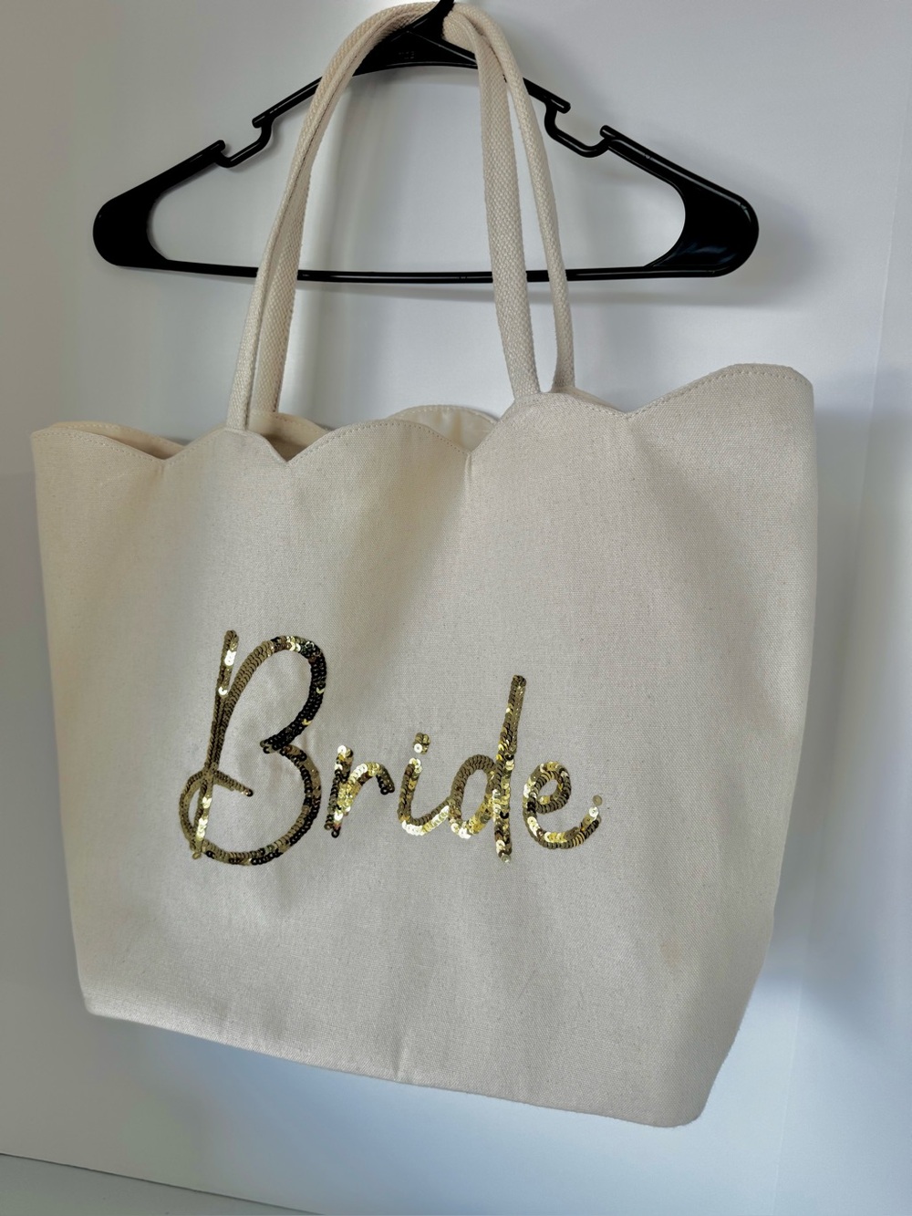 Bride Sequin Canvas Tote Bag - Gold on Cream 15”x20”